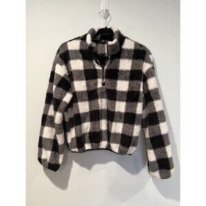 Buffalo Plaid Checkered Sherpa Zip Jacket Womens Small Stretch Soft Travel